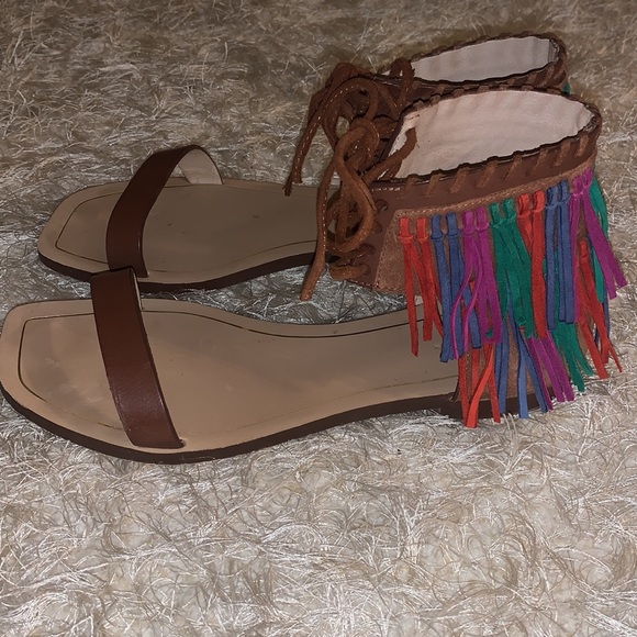 ZARA Fringed Flat Suede Leather Sandals Size 8 - Picture 5 of 9